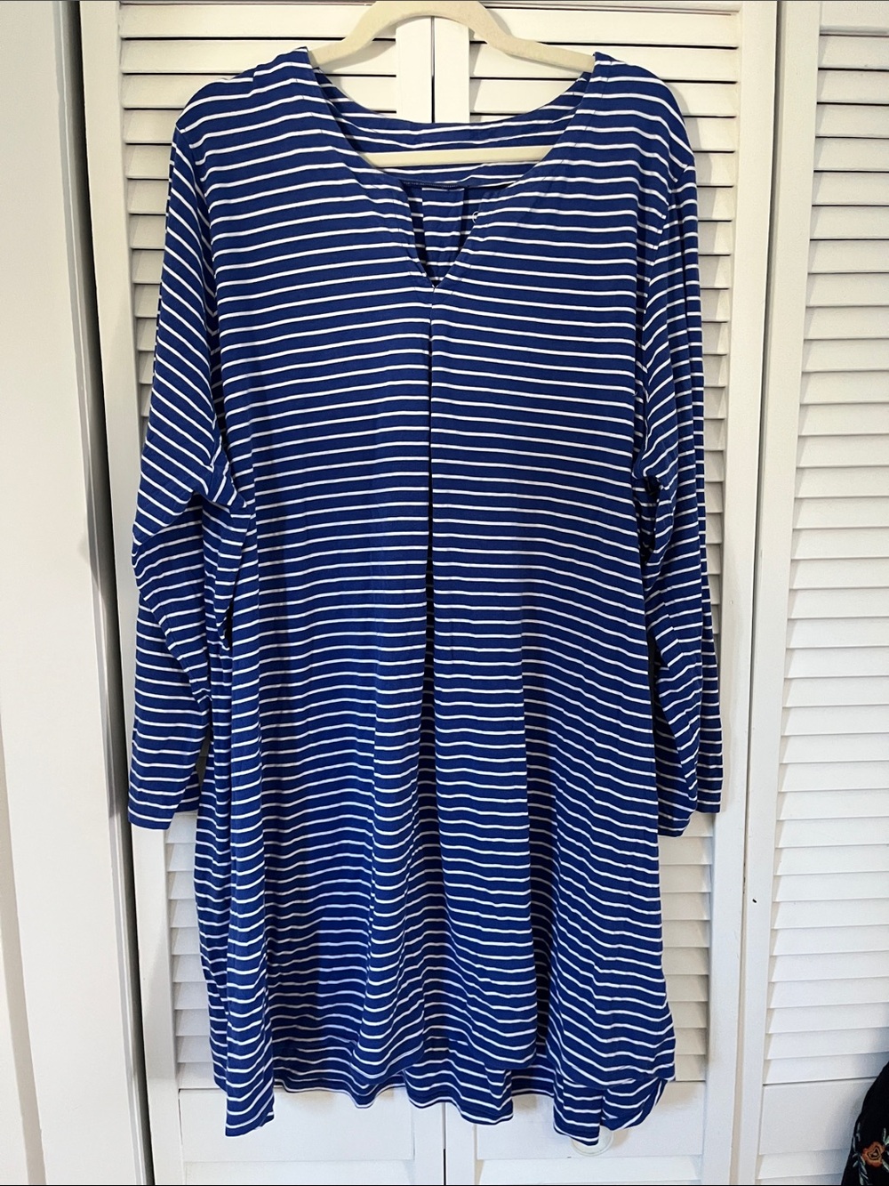 Coolibar 3X Striped. Citywalk Tunic Dress Blue and White Beach Cover